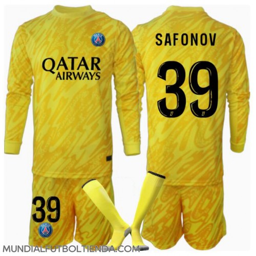 Camiseta Paris Saint-Germain Matvei Safonov #39 Portero Tercera Equipación Replica 2024-25 para niños mangas largas (+ Pantalones cortos)